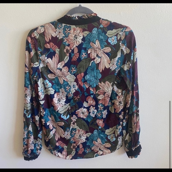 Zara Floral Neck Tie Long Sleeve Blouse Small - Picture 2 of 2
